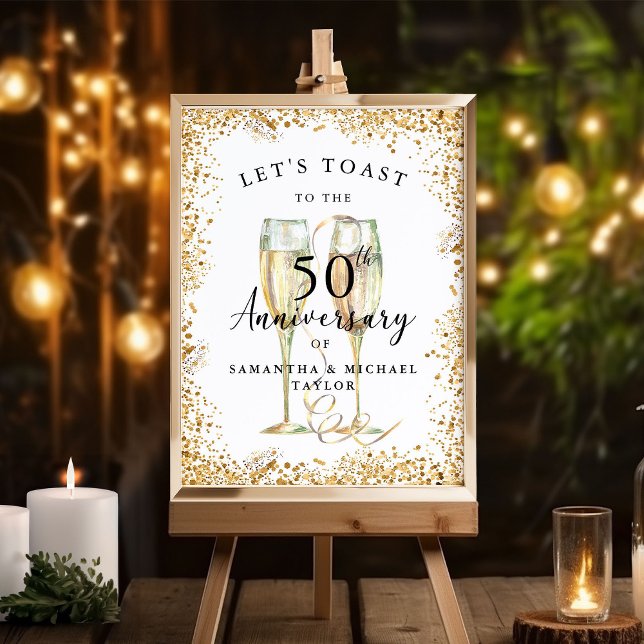 Affiche Champagne d'or 50e anniversaire Mariage Bienvenue (Créateur téléchargé)