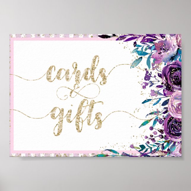 Affiche Champagne Floral Violet Or Cartes de Mariage & Cad (Devant)