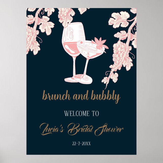Affiche Champagne Perle Noire Rétro Mariage Accueil (Devant)