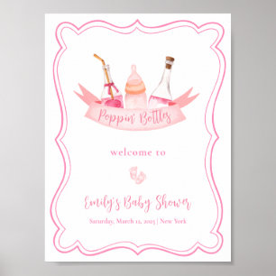 Affiche Champagne rose Pieds Cadre Fille Baby shower Bienv