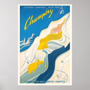 Affiche Champery Valais Suisse Suisse Ski Vintage