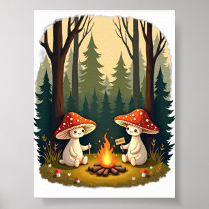 Affiche Champignon Reste Positif Feu de Camp Rétro Art