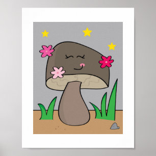 Affiche Champignon souriant étoilé Art floral de la natu
