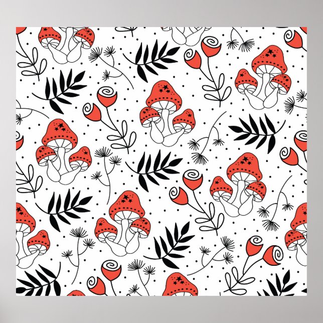 Affiche Champignons champignon : Nature Line Art (Devant)