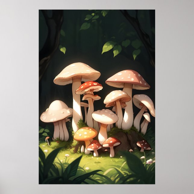 Affiche Champignons dans la forêt (Devant)