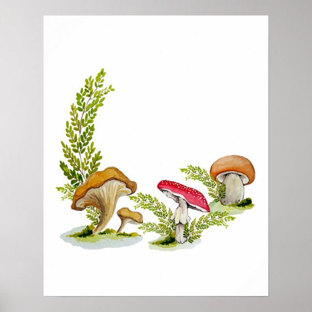 Affiche Champignons d'aquarelle dans une clairière foresti (Devant)