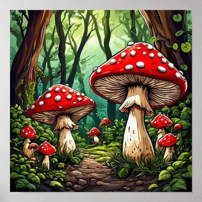 Affiche Champignons de dessin animé de conte de fées Forêt (Devant)