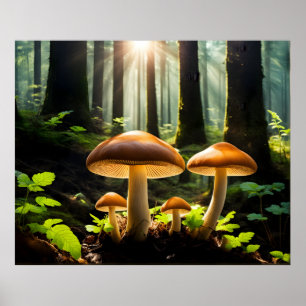 Affiche Champignons en pleine forêt
