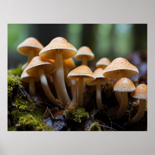 Affiche Champignons en pleine forêt
