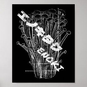 Affiche Champignons Enoki blanc Lettres japonaises Fungus