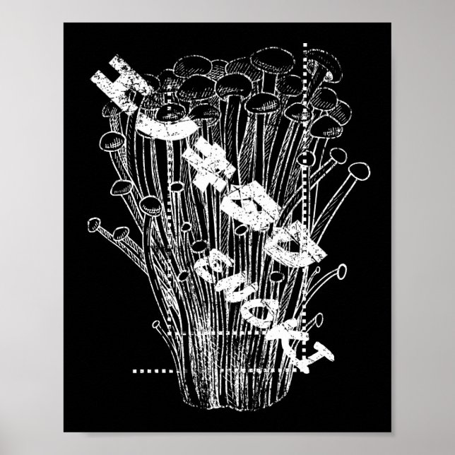 Affiche Champignons Enoki blanc Lettres japonaises Fungus  (Devant)