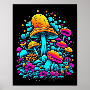 Affiche Champignons et fleurs rétro Neon