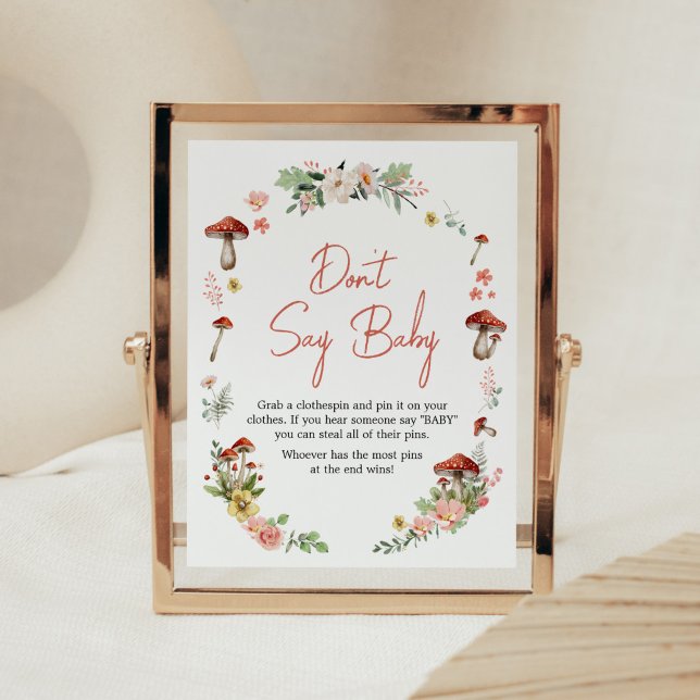 Affiche Champignons Fleurs sauvages enchantés Ne pas dire  (Enchanted Mushroom Baby Shower Don't Say Baby Sign)