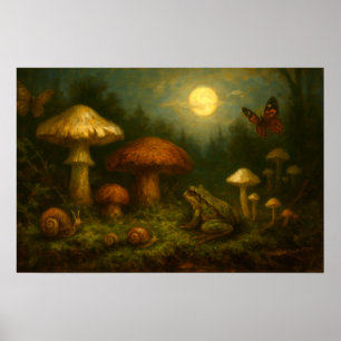 Affiche Champignons Goblincore, Escargots & Grenouille au