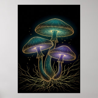 AFFICHE CHAMPIGNONS LUMINESCENTS AVEC RACINES