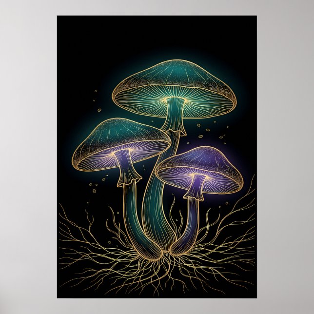AFFICHE CHAMPIGNONS LUMINESCENTS AVEC RACINES (Devant)