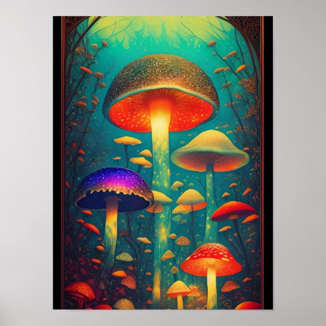 Affiche Champignons psychédéliques colorés Imaginaire Mond (Devant)
