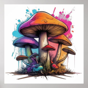 Affiche Champignons psychédéliques Wonderland