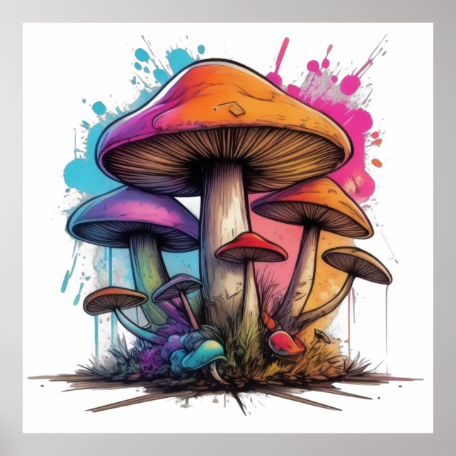 Affiche Champignons psychédéliques Wonderland (Devant)