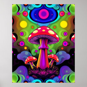 Affiche Champignons Rétro Colorés Vibrants Psychedéliques