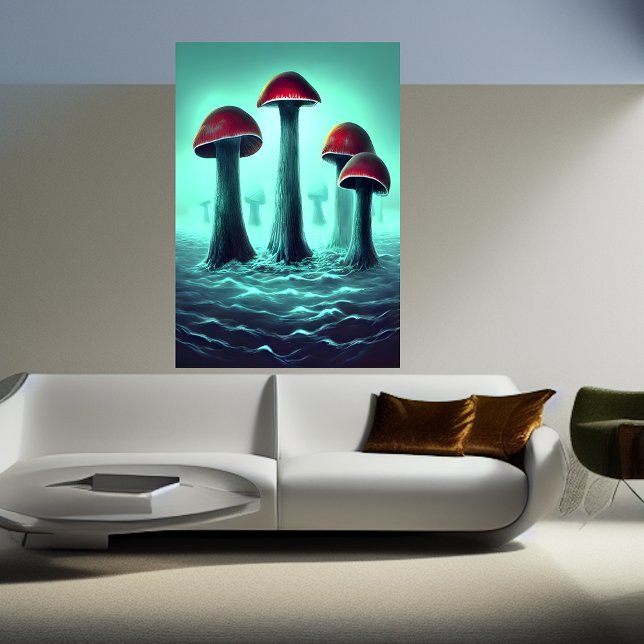 Affiche Champignons rouges poussant dans la mer | AI Art P (Créateur téléchargé)