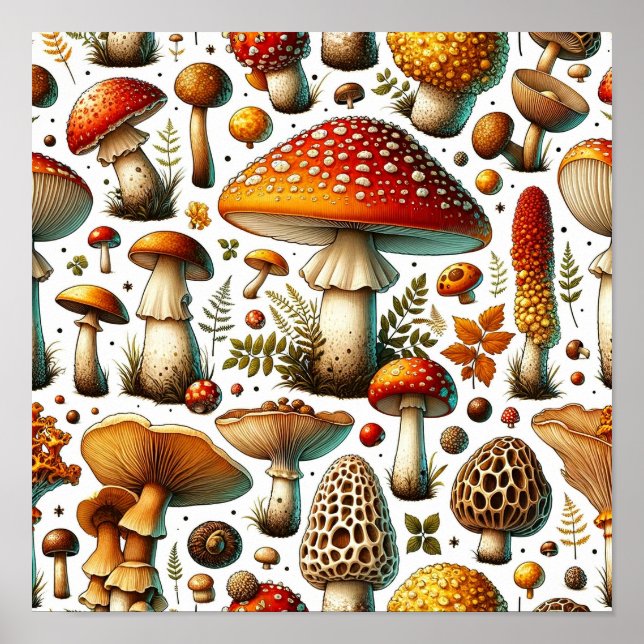 Affiche Champignons Sauvages Fantaisistes (Devant)