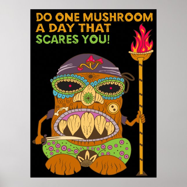Affiche Champignons Tiki Chef avec citation amusante, noir (Devant)