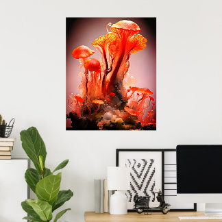 Affiche Champignons translucides colorés gras sur un mur