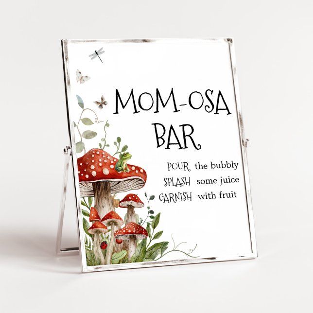 Affiche Champignons Whimsical Champignons Automne Maman Os (Whimsical Mushroom Baby Shower Mom Osa Bar Sign)