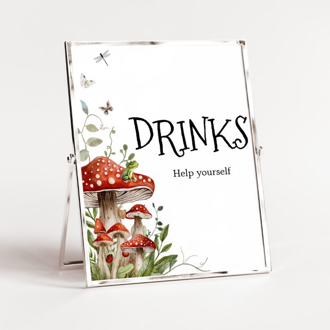 Affiche Champignons Whimsical Champignons Baby shower d'au (Whimsical Mushroom Baby Shower Drinks Sign)