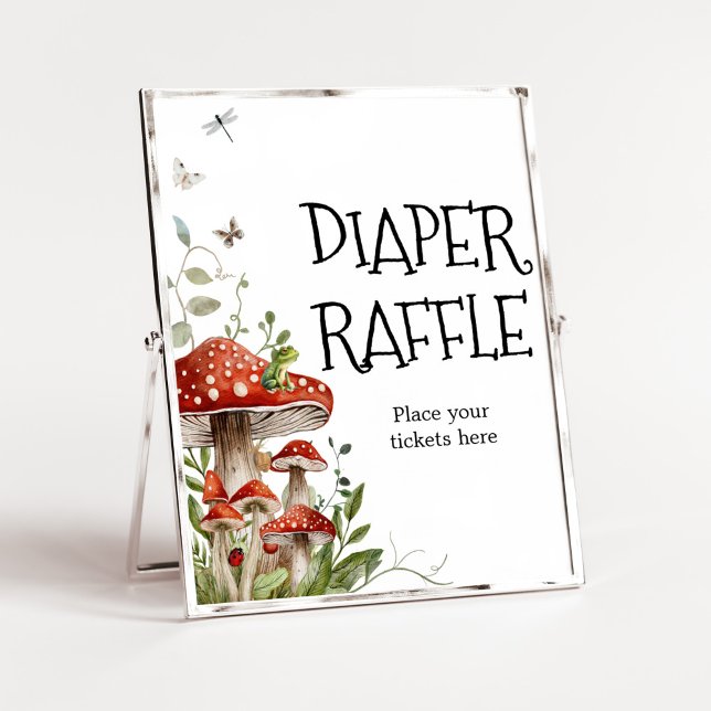 Affiche Champignons Whimsical Champignons Chute Chauffage  (Whimsical Mushroom Baby Shower Diaper Raffle Sign)