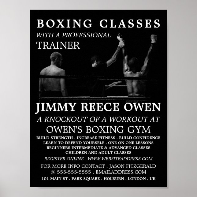 Affiche Champion de boxe, Advert de classe de boxe (Devant)