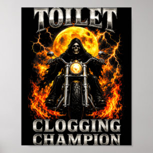 Affiche Champion de skeleton biker rigolo qui bouche les t