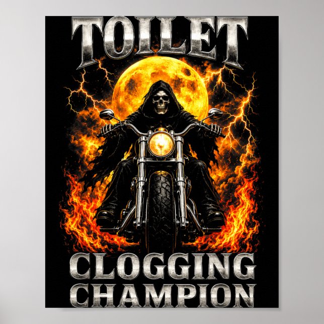 Affiche Champion de skeleton biker rigolo qui bouche les t (Devant)