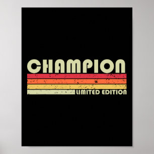 Affiche Champion Nom de famille Funny Retro Vintage 80s An