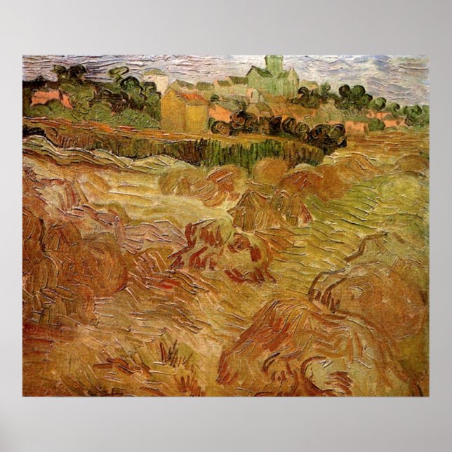 Affiche Champs de blé avec Auvers de Vincent van Gogh (Devant)