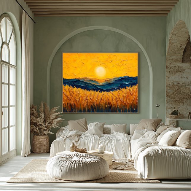Affiche Champs de blé dorés au coucher du soleil, peinture (Créateur téléchargé)
