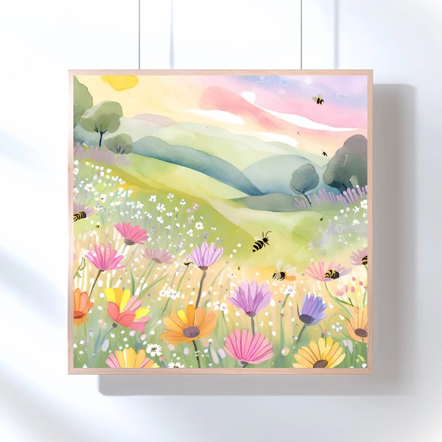 Affiche Champs de fleurs d'abeilles printaniers | Nature c (Créateur téléchargé)