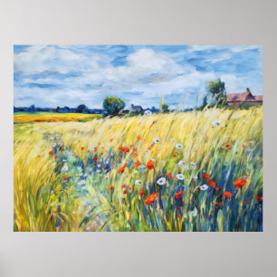 Affiche Champs de fleurs sauvages au bord de la rivière Ha