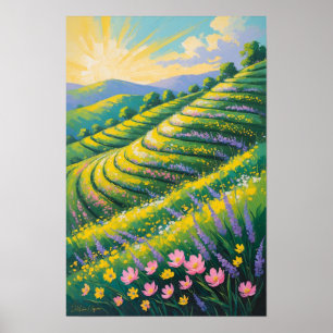 Affiche Champs de Lavande Ensoleillés avec des Collines On