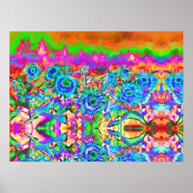 Affiche Champs de tournesol bleu pour toujours, fleurs abs (Devant)