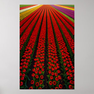 Affiche Champs de tulipes colorés