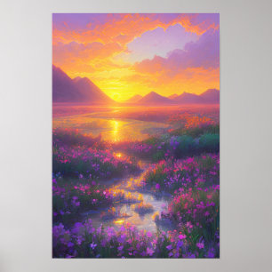 Affiche Champs floraux à Dusk