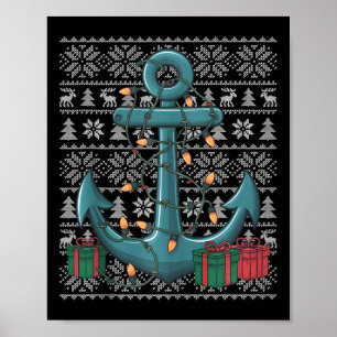 Affiche Chandail de Noël Ancre de bateau Père Noël moche N
