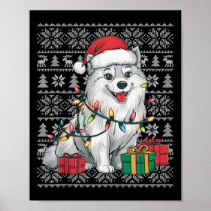 Affiche Chandail de Noël Chaud Père Noël American Eskimo C