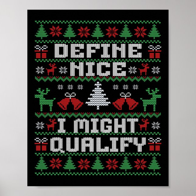 Affiche Chandail moche de Noël amusant - Définir Nice (Devant)