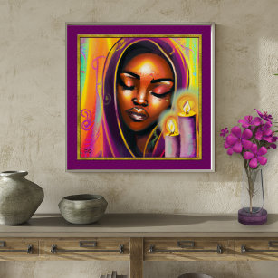Affiche Chandelle Shabbat Éclairage Hébreu Africaine femme