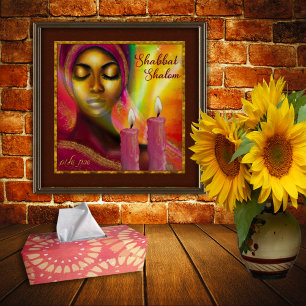 Affiche Chandelles Shabbat Shalom Hébreu Africaine Femme A