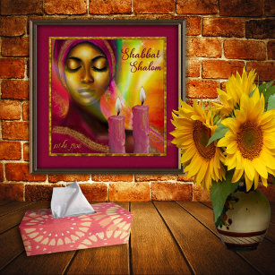 Affiche Chandelles Shabbat Shalom Hébreu Africaine Femme A