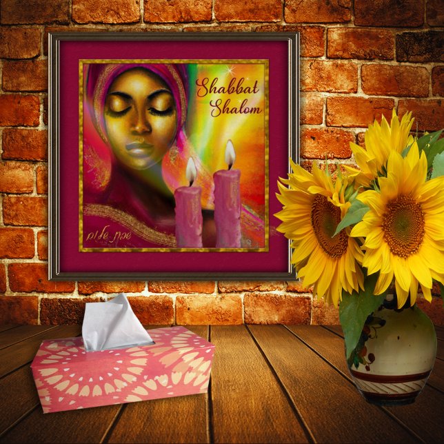 Affiche Chandelles Shabbat Shalom Hébreu Africaine Femme A (Créateur téléchargé)